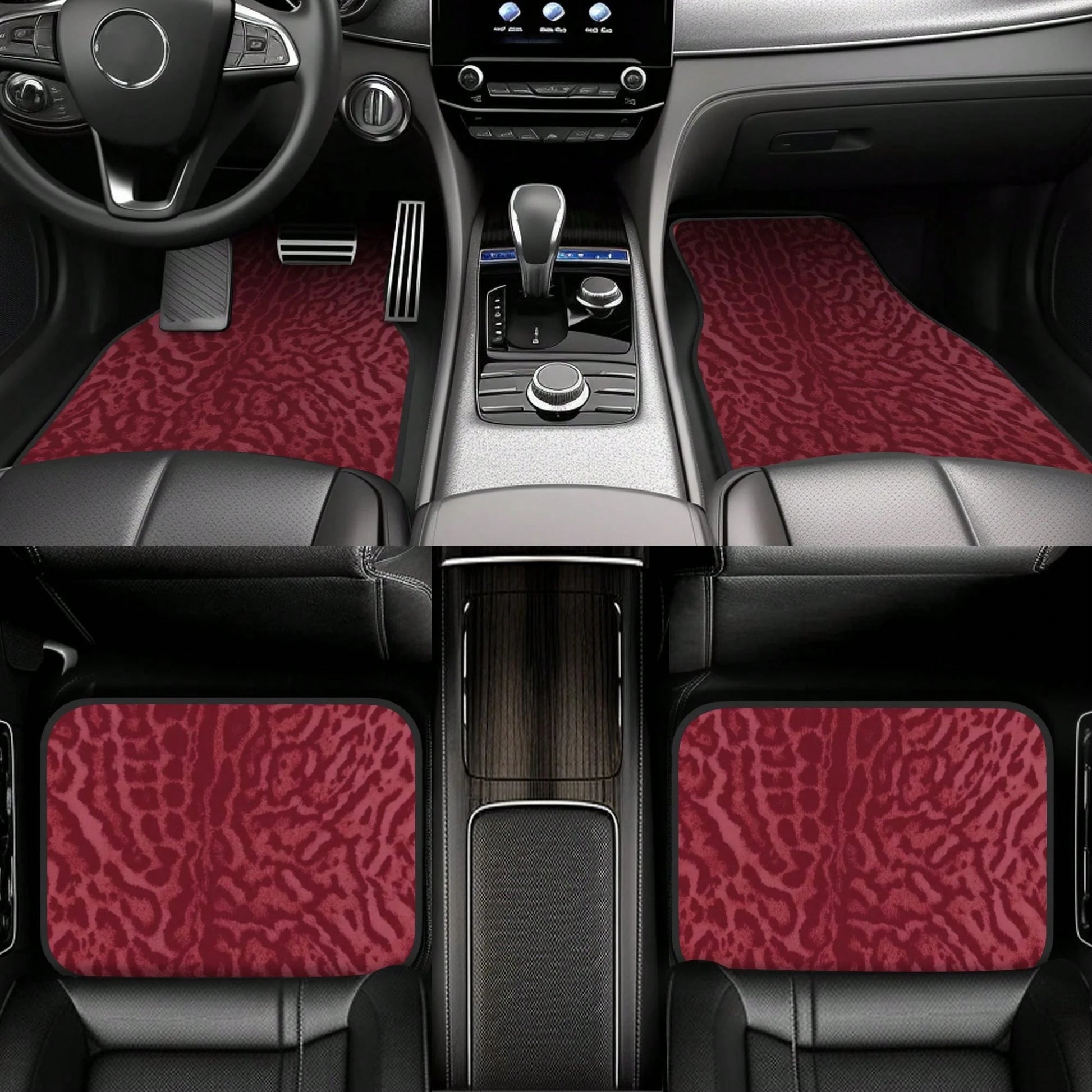 2pcs/4pcs [2D Flat] Red Leopard Print Design Car Floor Mats- Stylish And Durable, Anti-Stain, Non-Slip, Easy To Clean, Suitable For All Vehicles, Front And Rear Floor Mats, Dustproof And Dirt-Resista