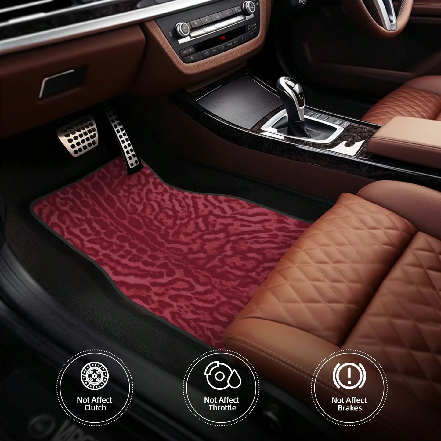 2pcs/4pcs [2D Flat] Red Leopard Print Design Car Floor Mats- Stylish And Durable, Anti-Stain, Non-Slip, Easy To Clean, Suitable For All Vehicles, Front And Rear Floor Mats, Dustproof And Dirt-Resista