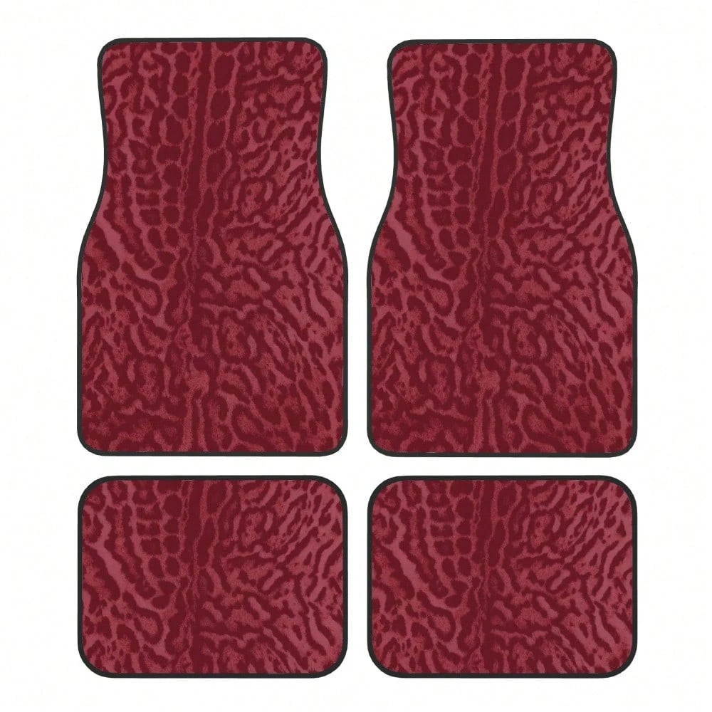 2pcs/4pcs [2D Flat] Red Leopard Print Design Car Floor Mats- Stylish And Durable, Anti-Stain, Non-Slip, Easy To Clean, Suitable For All Vehicles, Front And Rear Floor Mats, Dustproof And Dirt-Resista