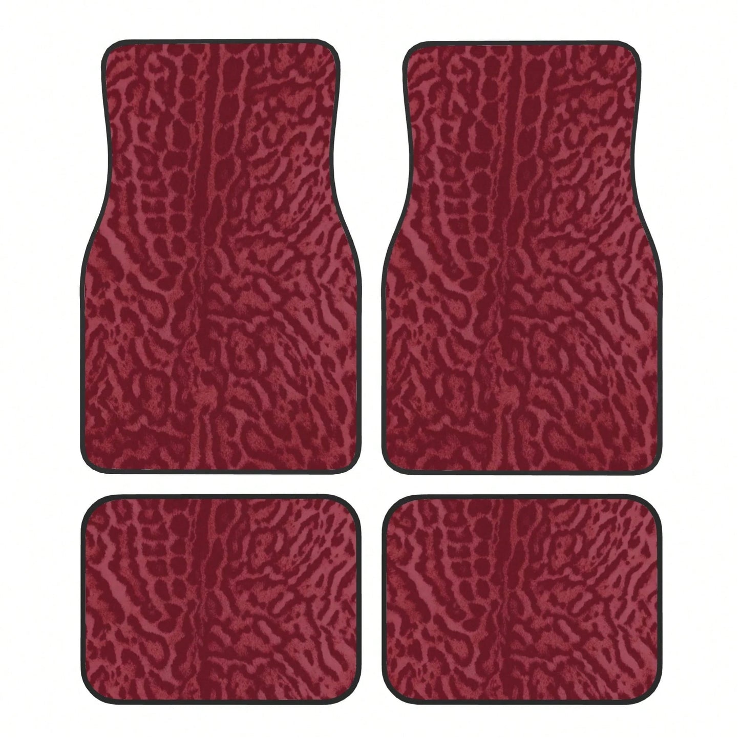 2pcs/4pcs [2D Flat] Red Leopard Print Design Car Floor Mats- Stylish And Durable, Anti-Stain, Non-Slip, Easy To Clean, Suitable For All Vehicles, Front And Rear Floor Mats, Dustproof And Dirt-Resista