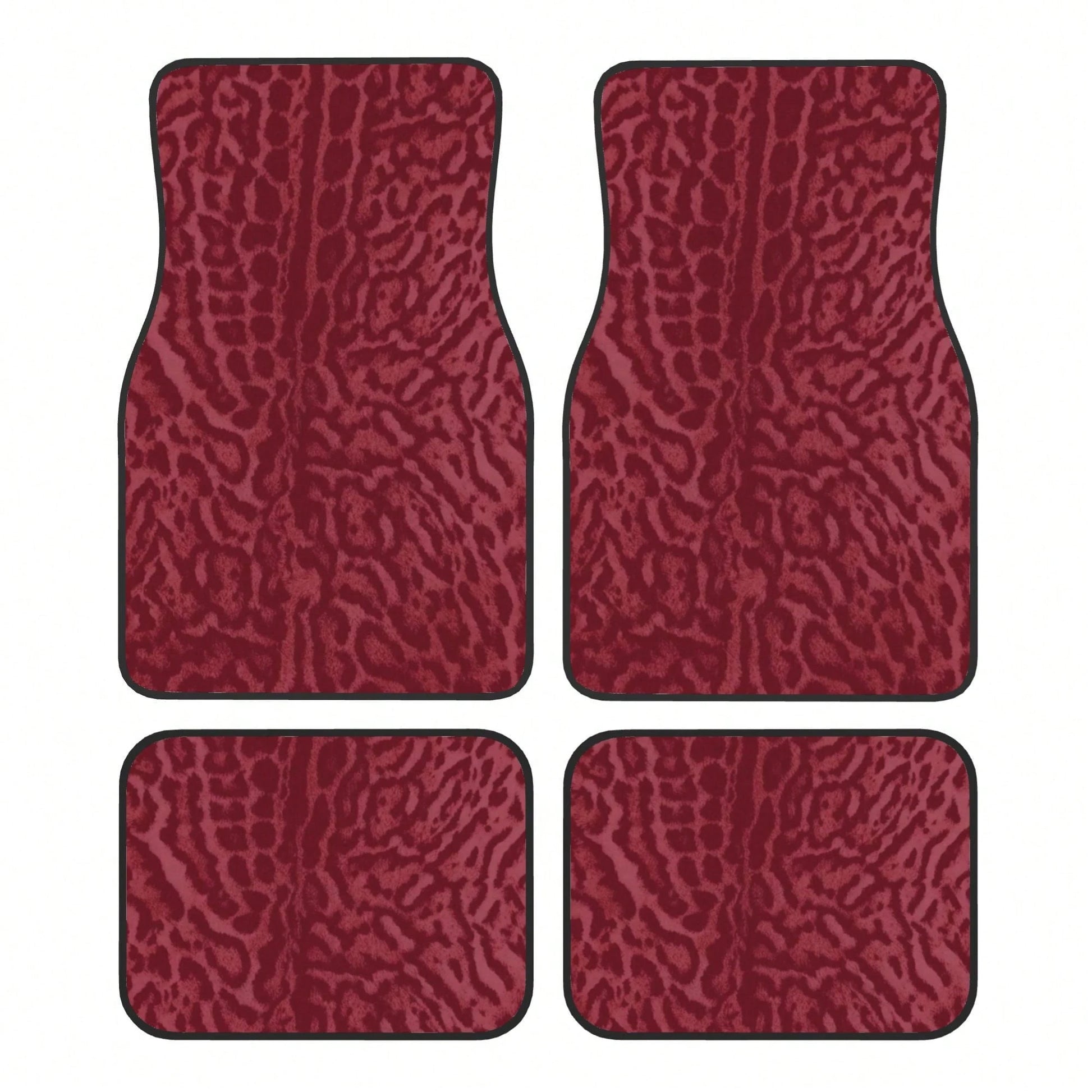 2pcs/4pcs [2D Flat] Red Leopard Print Design Car Floor Mats- Stylish And Durable, Anti-Stain, Non-Slip, Easy To Clean, Suitable For All Vehicles, Front And Rear Floor Mats, Dustproof And Dirt-Resista