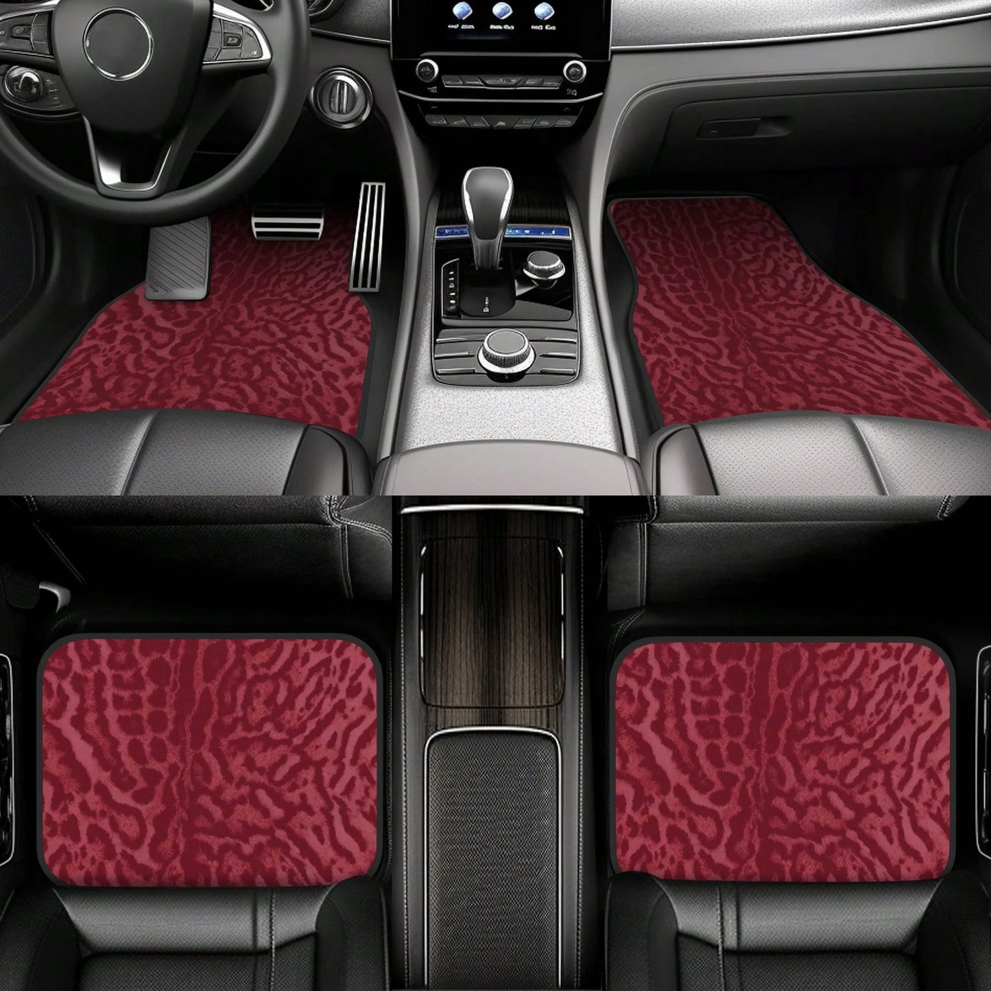 2pcs/4pcs [2D Flat] Red Leopard Print Design Car Floor Mats- Stylish And Durable, Anti-Stain, Non-Slip, Easy To Clean, Suitable For All Vehicles, Front And Rear Floor Mats, Dustproof And Dirt-Resista