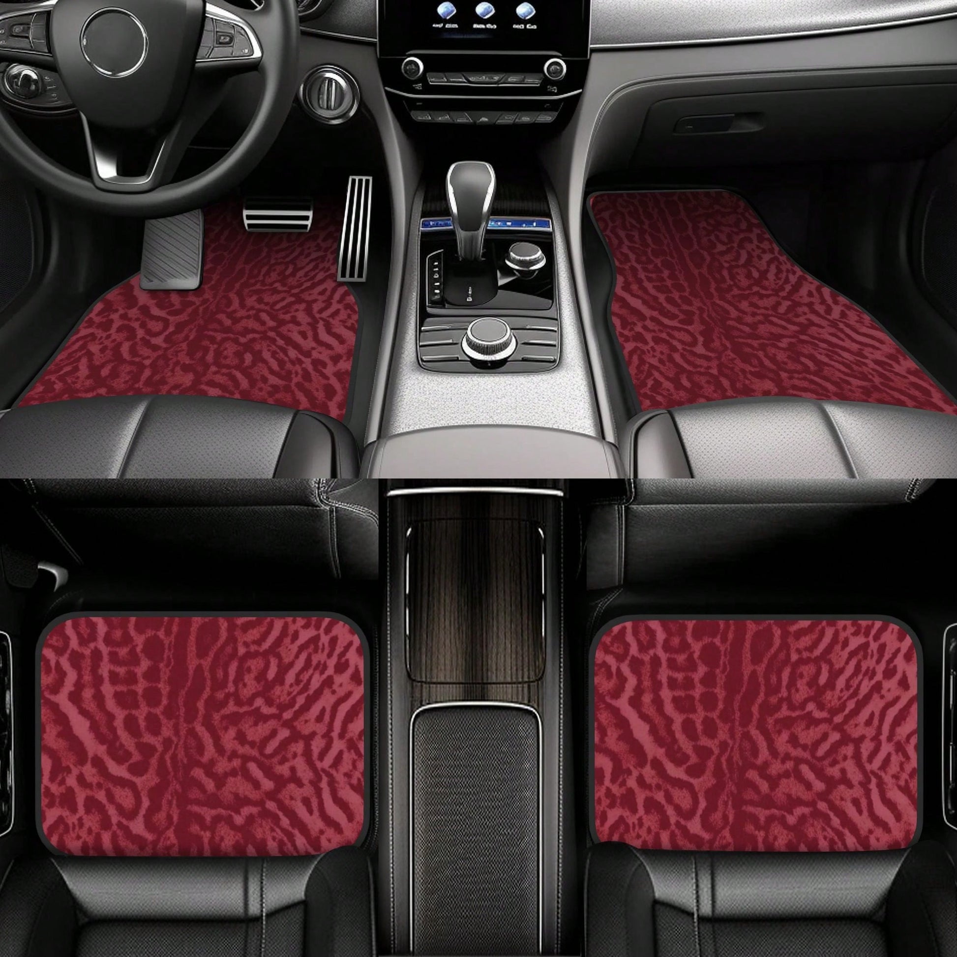 2pcs/4pcs [2D Flat] Red Leopard Print Design Car Floor Mats- Stylish And Durable, Anti-Stain, Non-Slip, Easy To Clean, Suitable For All Vehicles, Front And Rear Floor Mats, Dustproof And Dirt-Resista