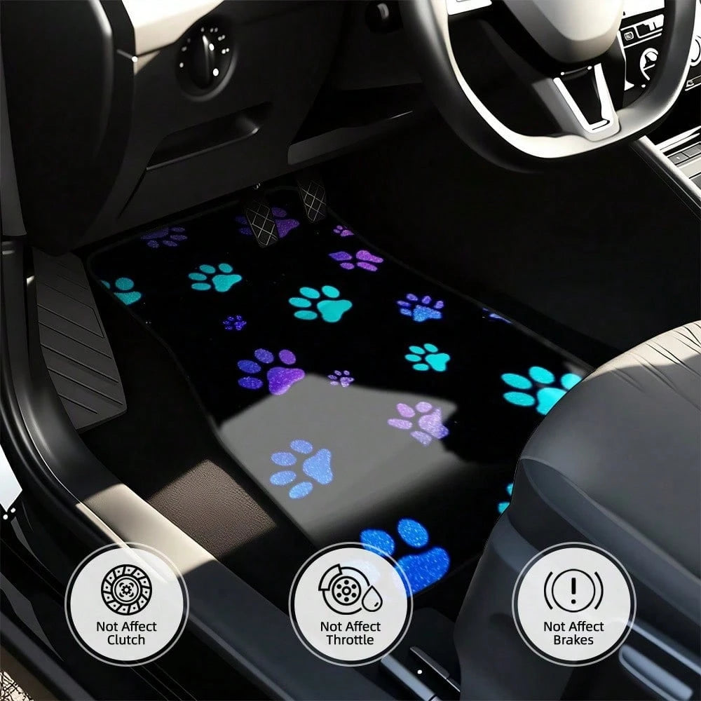 2PCS/4PCS Car Floor Mats, Featuring A Luminous Paw Print Design, Are Perfect For SUVs Or Hatchbacks, Designed For Easy Cleaning, Making Them An Ideal Gift For Car Owners, And Also Great For Family Tri