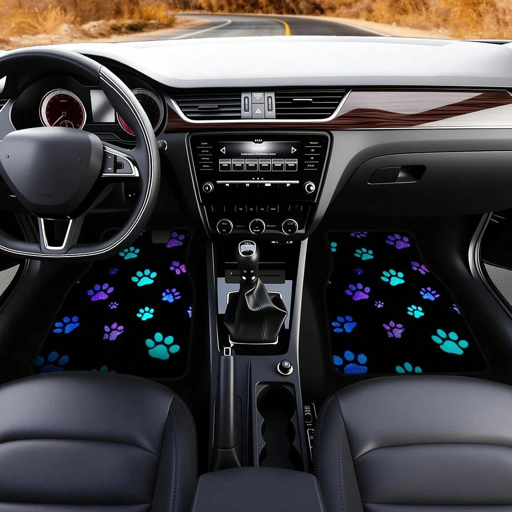 2PCS/4PCS Car Floor Mats, Featuring A Luminous Paw Print Design, Are Perfect For SUVs Or Hatchbacks, Designed For Easy Cleaning, Making Them An Ideal Gift For Car Owners, And Also Great For Family Tri