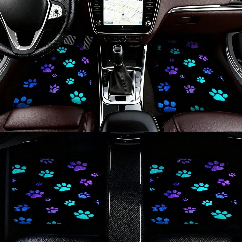 2PCS/4PCS Car Floor Mats, Featuring A Luminous Paw Print Design, Are Perfect For SUVs Or Hatchbacks, Designed For Easy Cleaning, Making Them An Ideal Gift For Car Owners, And Also Great For Family Tri