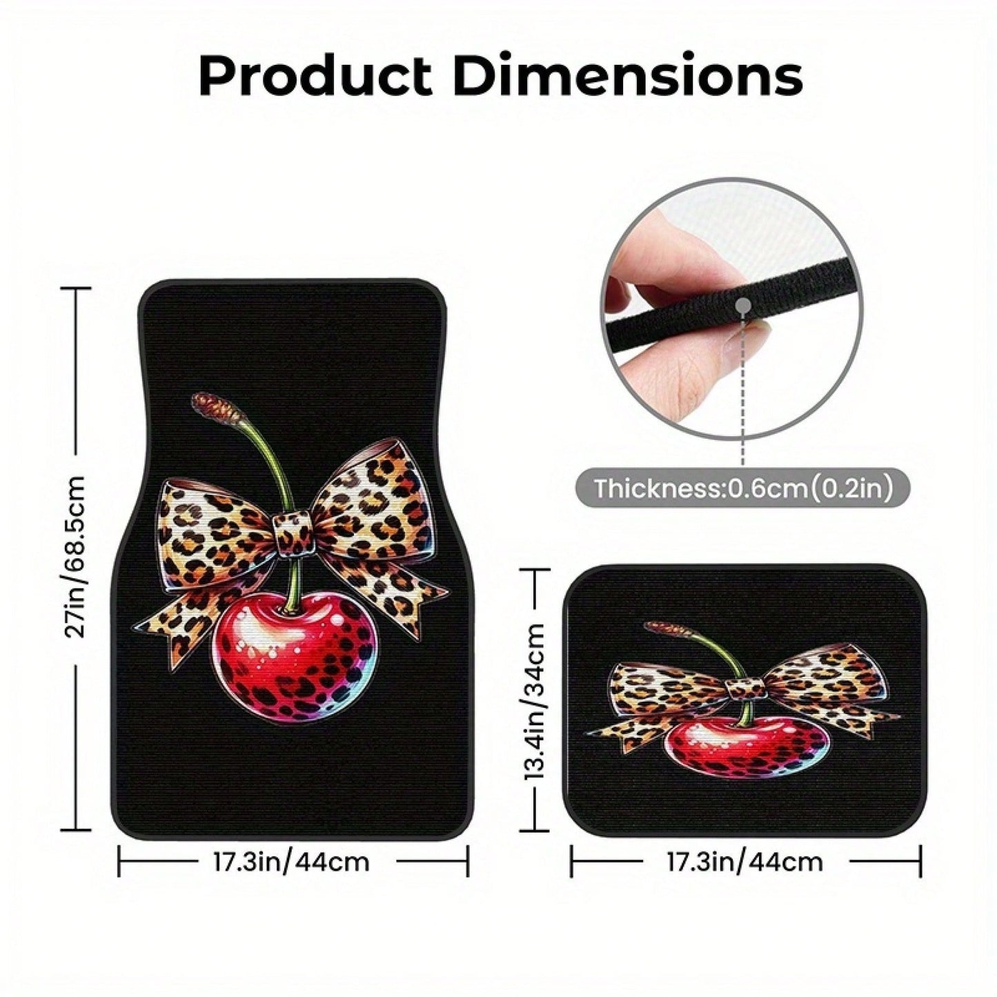 2pcs/4pcs Leopard Print Bow Cherry Sweet Cool Style Pattern Floor Mats, Four-Piece Set With Artistic Touch, Easy To Clean Interior Accessories, Clear Printed Material That Does Not Fade-Fashionable An