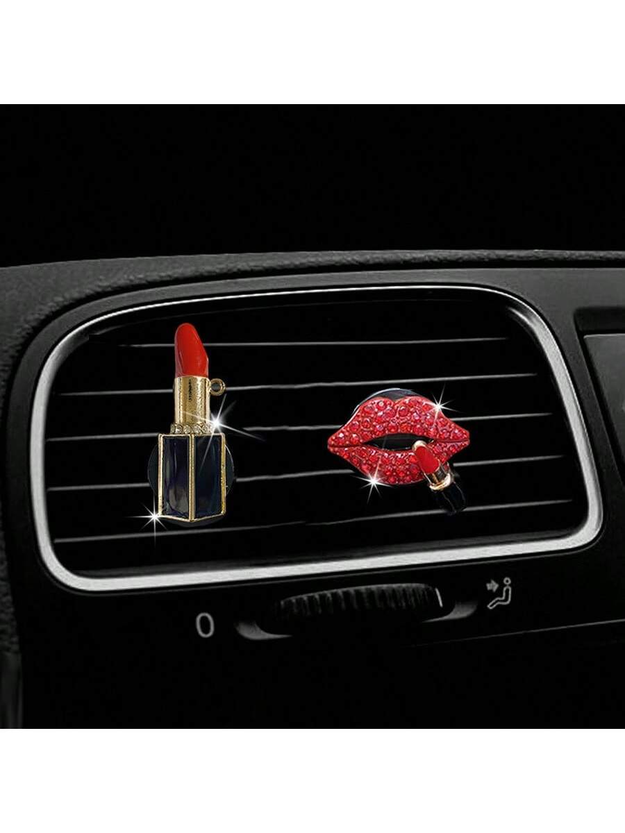2pcs/4pcs Rhinestone Lip Shaped Car Vent Clip Air Freshener Perfume Decor Accessories