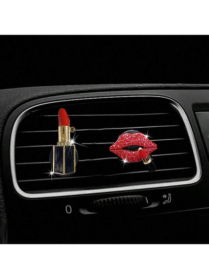 2pcs/4pcs Rhinestone Lip Shaped Car Vent Clip Air Freshener Perfume Decor Accessories
