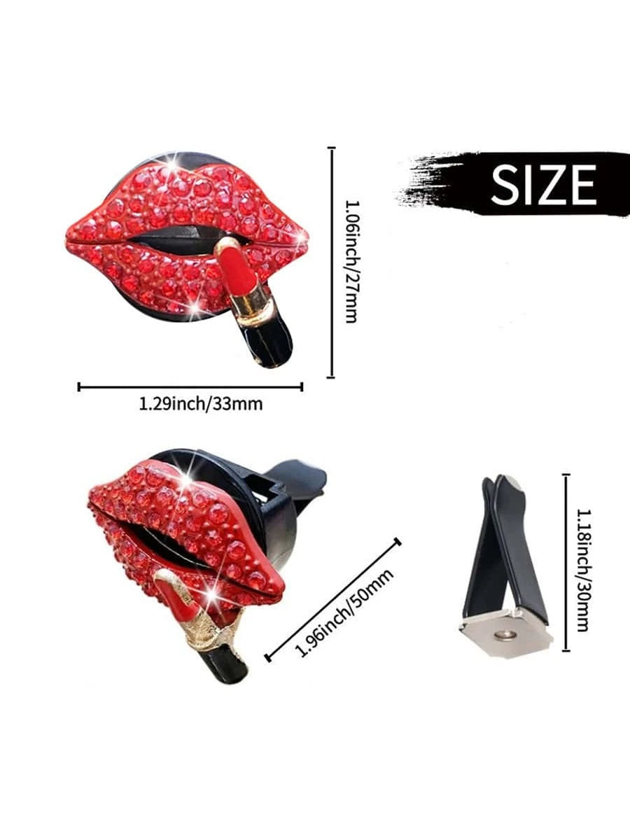 2pcs/4pcs Rhinestone Lip Shaped Car Vent Clip Air Freshener Perfume Decor Accessories
