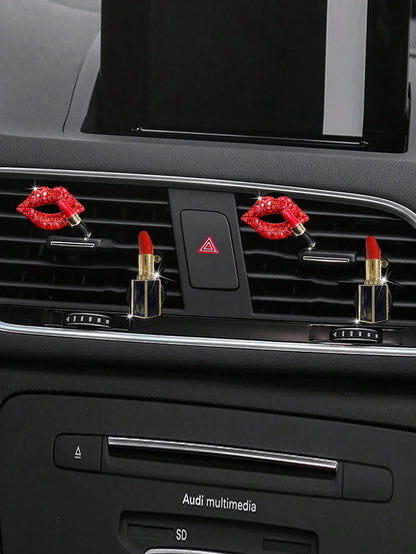 2pcs/4pcs Rhinestone Lip Shaped Car Vent Clip Air Freshener Perfume Decor Accessories
