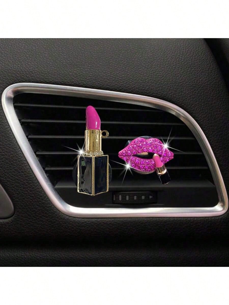2pcs/4pcs Rhinestone Lip Shaped Car Vent Clip Air Freshener Perfume Decor Accessories