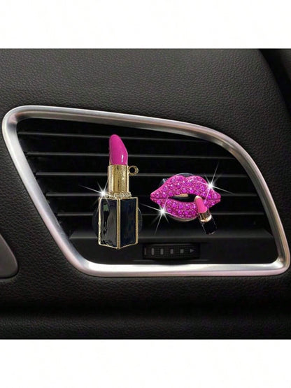 2pcs/4pcs Rhinestone Lip Shaped Car Vent Clip Air Freshener Perfume Decor Accessories