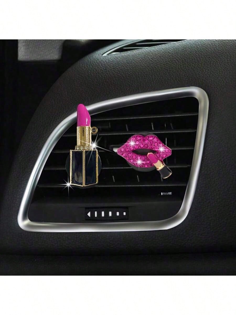 2pcs/4pcs Rhinestone Lip Shaped Car Vent Clip Air Freshener Perfume Decor Accessories