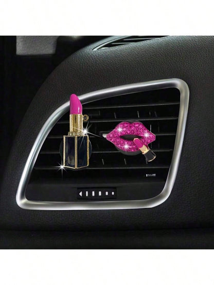 2pcs/4pcs Rhinestone Lip Shaped Car Vent Clip Air Freshener Perfume Decor Accessories