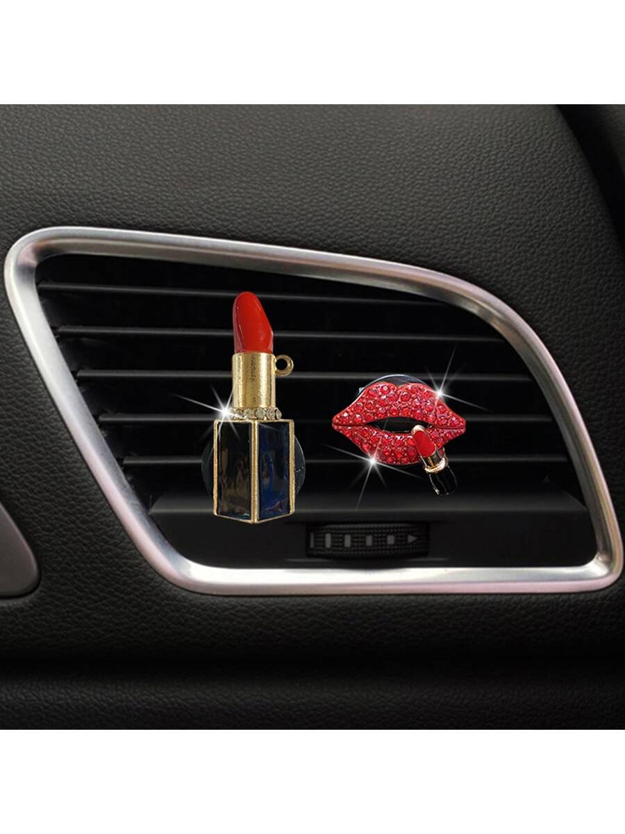 2pcs/4pcs Rhinestone Lip Shaped Car Vent Clip Air Freshener Perfume Decor Accessories
