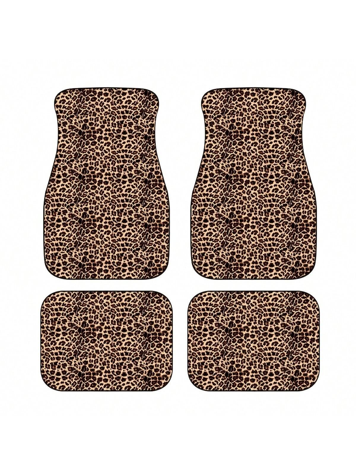 2pcs/4pcs Set Leopard Print Car Seat Cushion, Brown Leopard Pattern Front & Rear Car Seat Mats, Car Carpet Floor Mats, Car Decor Accessories, Stylish Brown Leopard Design, Car Floor Mats, Car Carpet
