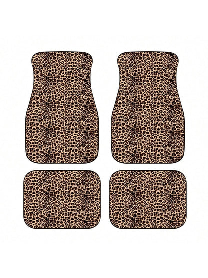 2pcs/4pcs Set Leopard Print Car Seat Cushion, Brown Leopard Pattern Front & Rear Car Seat Mats, Car Carpet Floor Mats, Car Decor Accessories, Stylish Brown Leopard Design, Car Floor Mats, Car Carpet