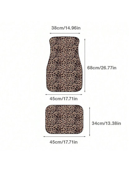 2pcs/4pcs Set Leopard Print Car Seat Cushion, Brown Leopard Pattern Front & Rear Car Seat Mats, Car Carpet Floor Mats, Car Decor Accessories, Stylish Brown Leopard Design, Car Floor Mats, Car Carpet
