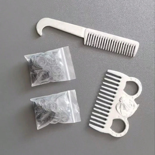2pcs Aluminum Horse Grooming Brush Set + 200pcs Horse Mane Tail Hair Ties, Horse Grooming Kit, 3 PiecesHorse Care & Grooming Tools