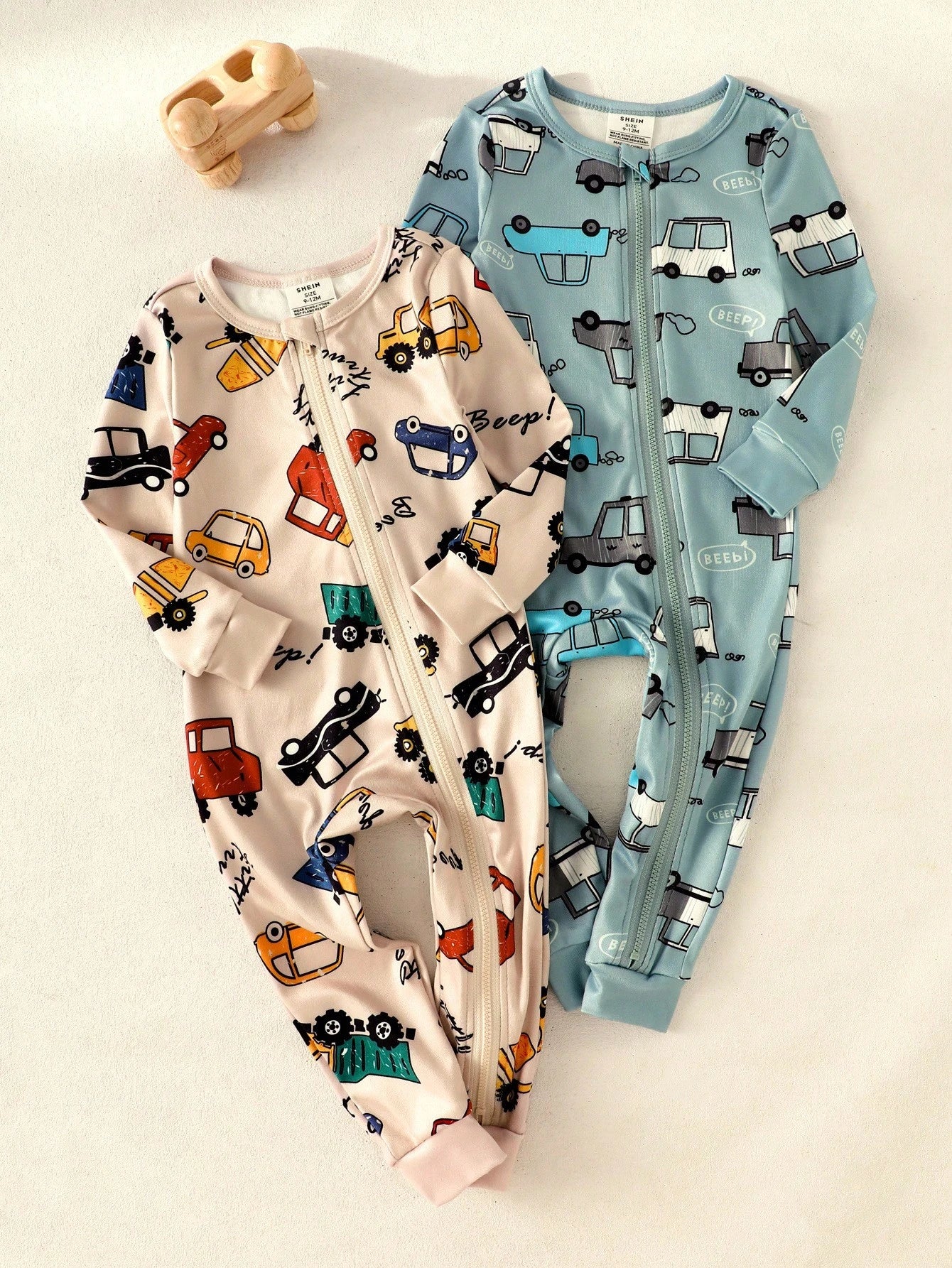 2pcs Baby Boy Cartoon Car Print Long Sleeve Jumpsuit Set,Comfortable Casual Cute Blue Lounge Homewear For Autumn,Snug Fit Pajamas Newborn Clothes Fall