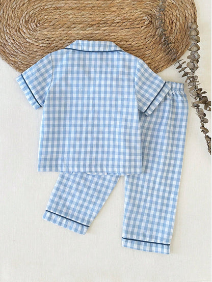 2pcs Baby Boy Casual Plaid Shirt Top And Pants Set, Comfortable For Spring/Summer Wear