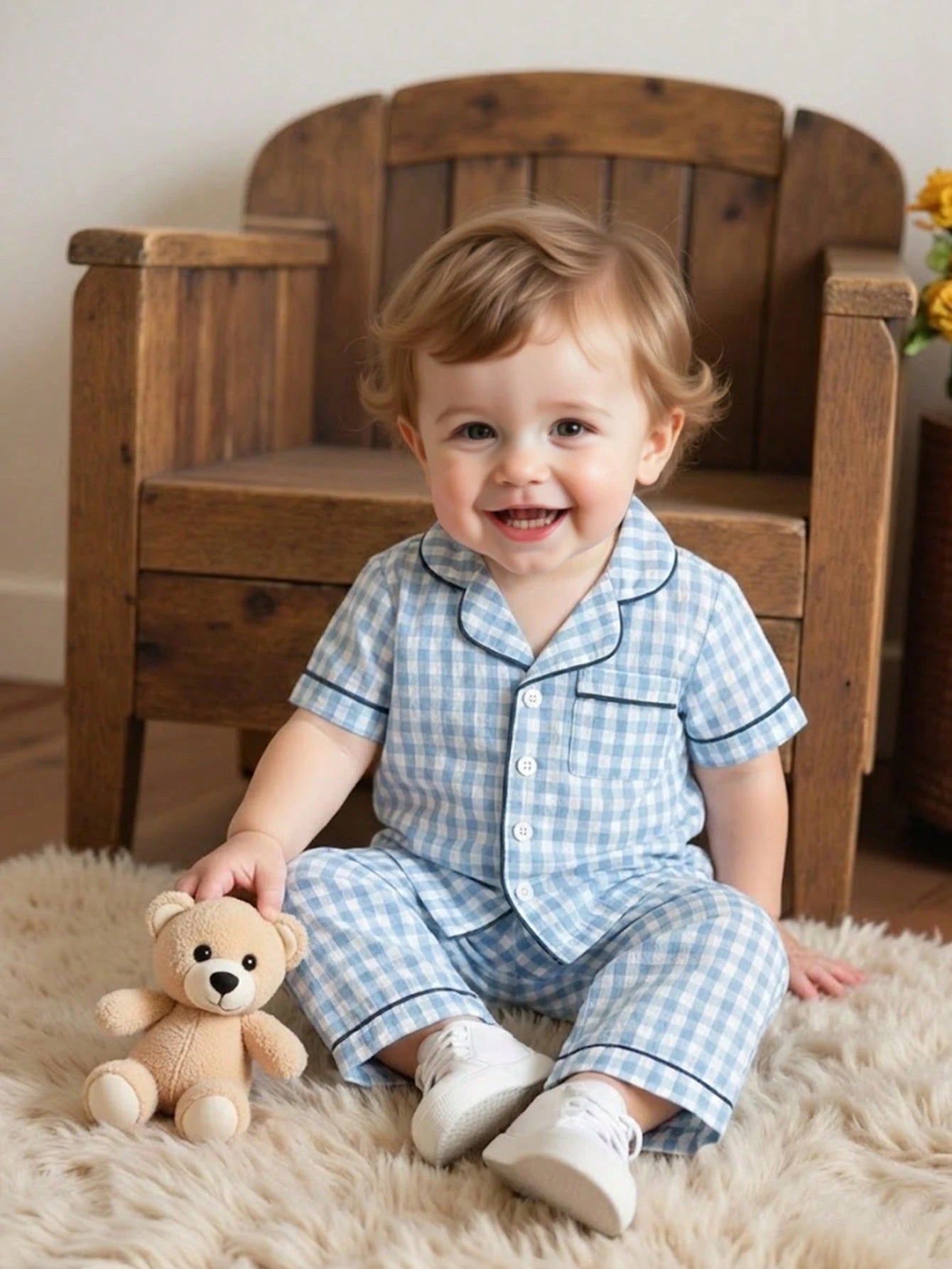 2pcs Baby Boy Casual Plaid Shirt Top And Pants Set, Comfortable For Spring/Summer Wear