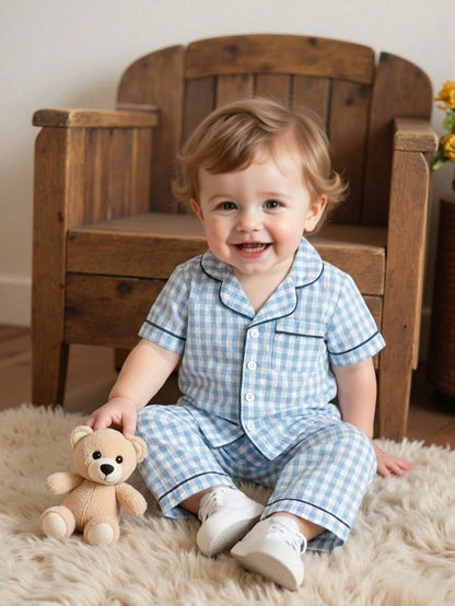 2pcs Baby Boy Casual Plaid Shirt Top And Pants Set, Comfortable For Spring/Summer Wear