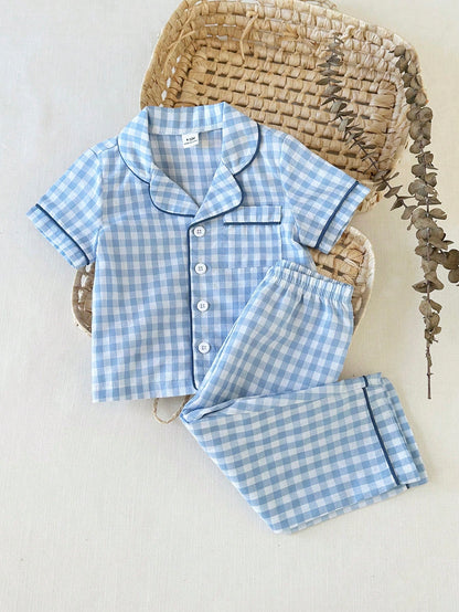 2pcs Baby Boy Casual Plaid Shirt Top And Pants Set, Comfortable For Spring/Summer Wear