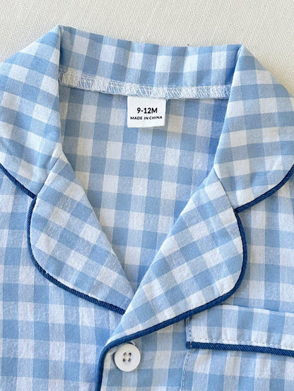 2pcs Baby Boy Casual Plaid Shirt Top And Pants Set, Comfortable For Spring/Summer Wear