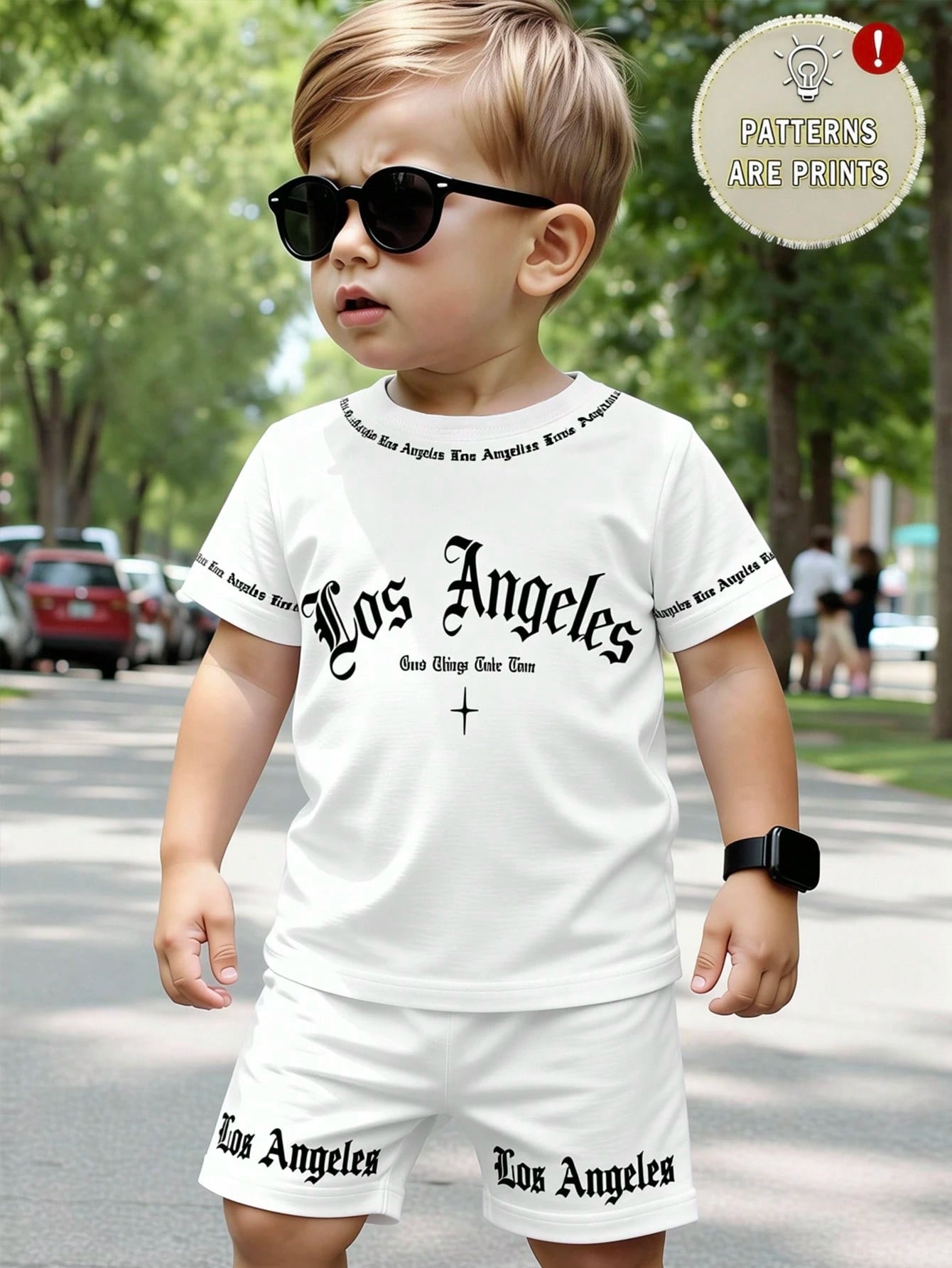 2pcs Baby Boy Street Style English Letter Print Set, Suitable For Outings In Summer