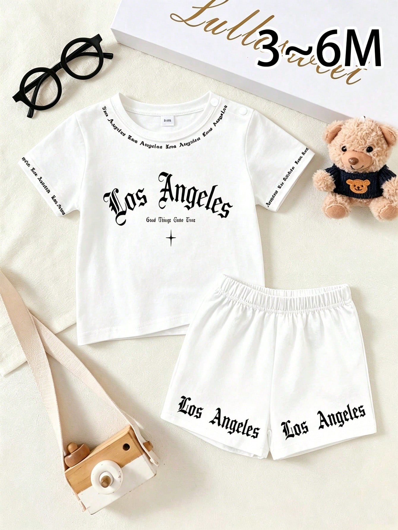 2pcs Baby Boy Street Style English Letter Print Set, Suitable For Outings In Summer