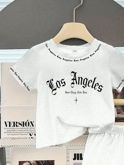 2pcs Baby Boy Street Style English Letter Print Set, Suitable For Outings In Summer