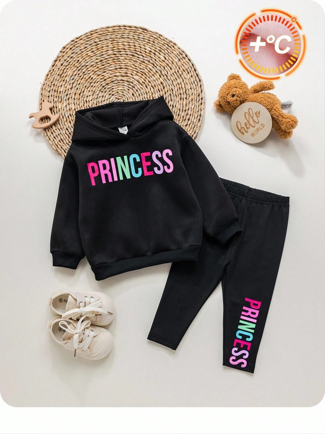 2pcs Baby Girl Casual Knit Letter Print Long Sleeve Sweatshirt And Pants Set Fall Winter