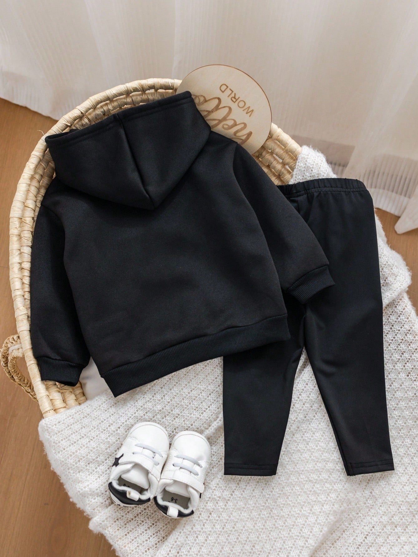 2pcs Baby Girl Casual Knit Letter Print Long Sleeve Sweatshirt And Pants Set Fall Winter