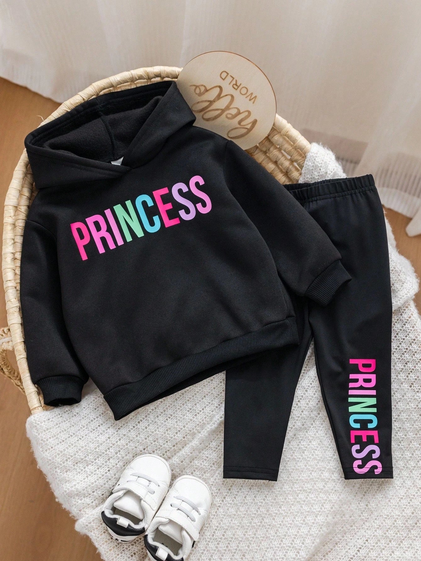 2pcs Baby Girl Casual Knit Letter Print Long Sleeve Sweatshirt And Pants Set Fall Winter