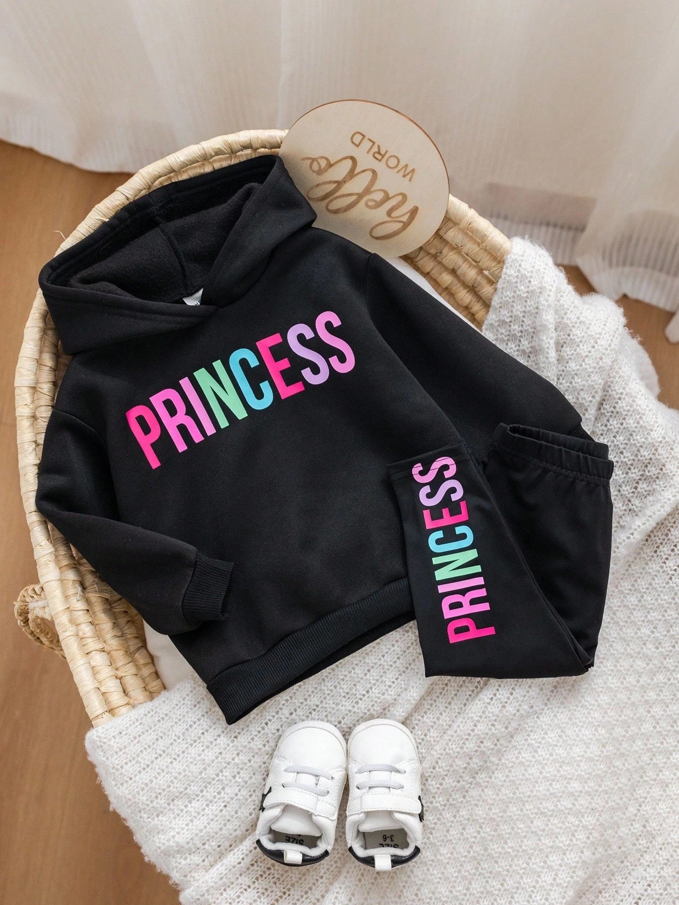 2pcs Baby Girl Casual Knit Letter Print Long Sleeve Sweatshirt And Pants Set Fall Winter