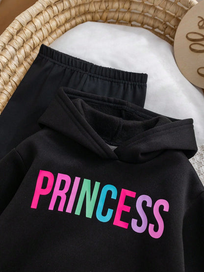2pcs Baby Girl Casual Knit Letter Print Long Sleeve Sweatshirt And Pants Set Fall Winter