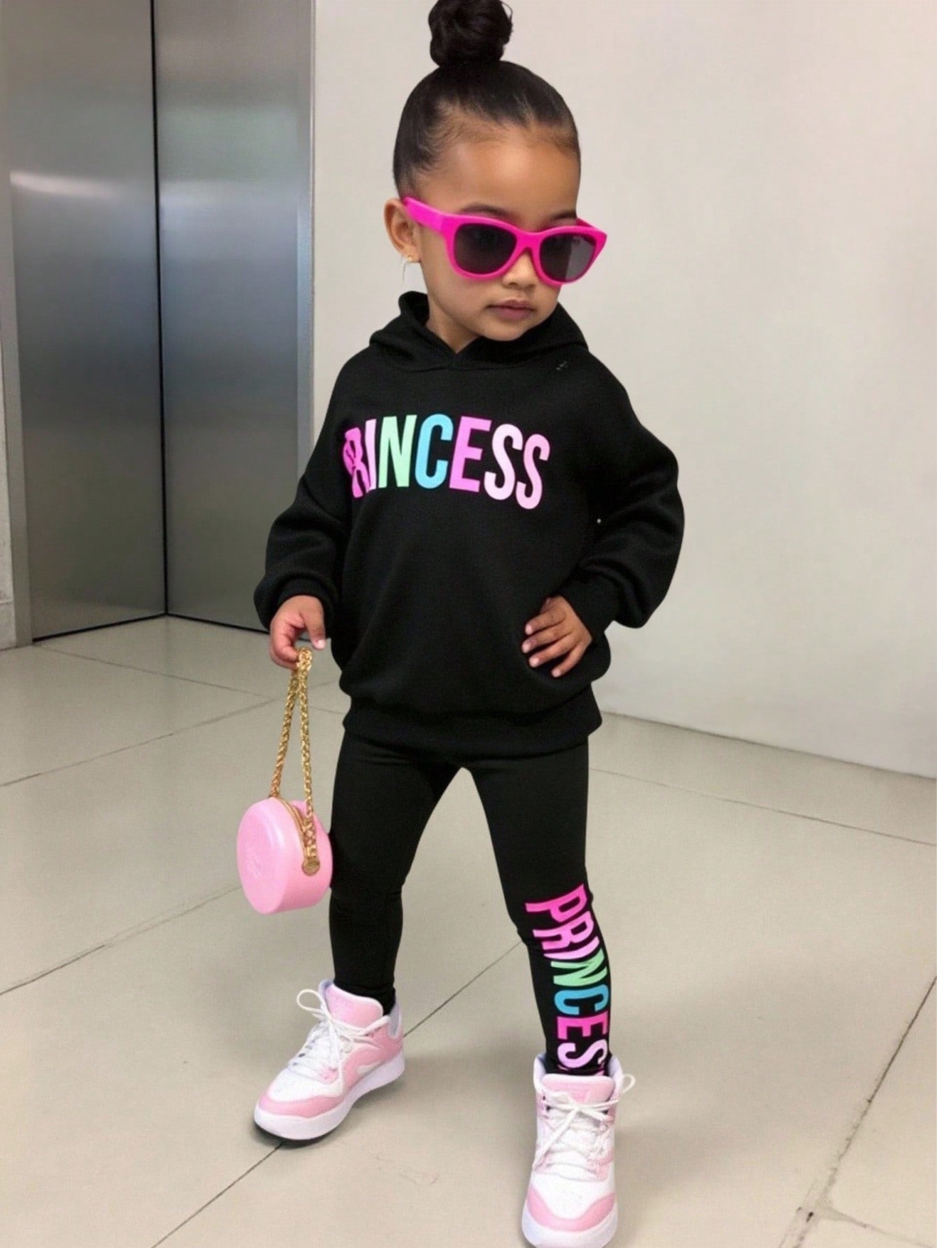 2pcs Baby Girl Casual Knit Letter Print Long Sleeve Sweatshirt And Pants Set Fall Winter