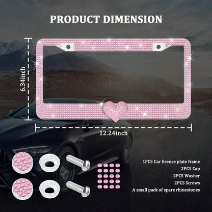 2PCS Bling Heart ❤️ Acrylic Diamond License Plate Frame –Luxury Car Decor, Gift For Women/Teens,Waterproof, UV Resistant, Car Jewelry, Easy Installation