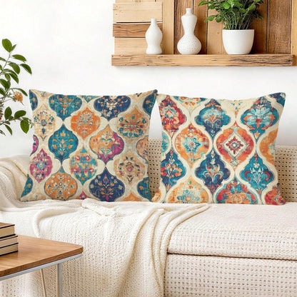 2pcs Bohemian Vintage Persian Floral Pattern Single-Sided Printed Pillow Covers/Cushion Covers, Multi-Scene Atmosphere Decor Pillow Covers Suitable For Living Room Sofa Bedroom, Pillow Insert Not Incl