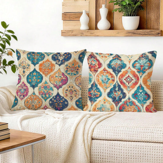 2pcs Bohemian Vintage Persian Floral Pattern Single-Sided Printed Pillow Covers/Cushion Covers, Multi-Scene Atmosphere Decor Pillow Covers Suitable For Living Room Sofa Bedroom, Pillow Insert Not Incl