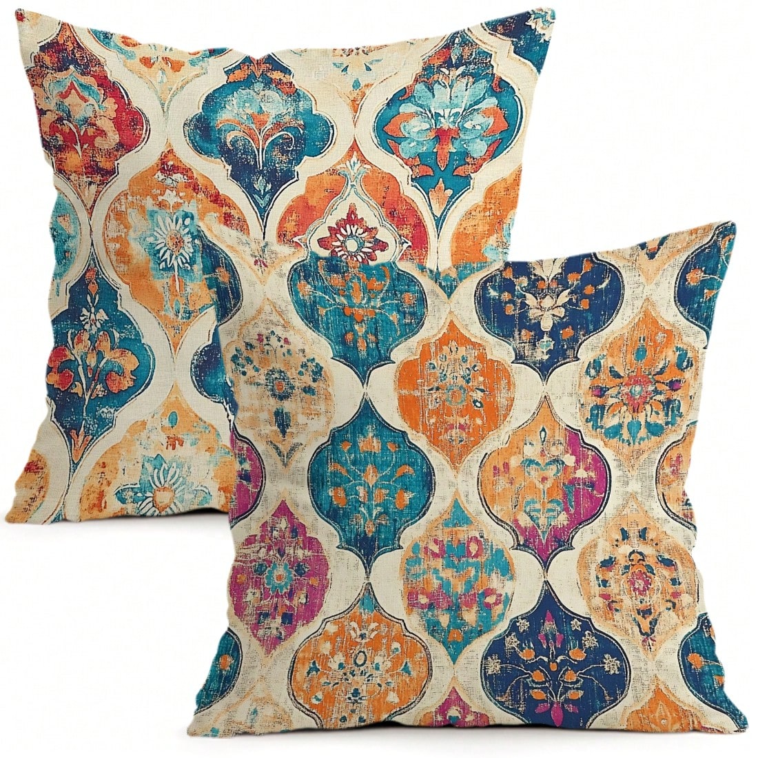 2pcs Bohemian Vintage Persian Floral Pattern Single-Sided Printed Pillow Covers/Cushion Covers, Multi-Scene Atmosphere Decor Pillow Covers Suitable For Living Room Sofa Bedroom, Pillow Insert Not Incl
