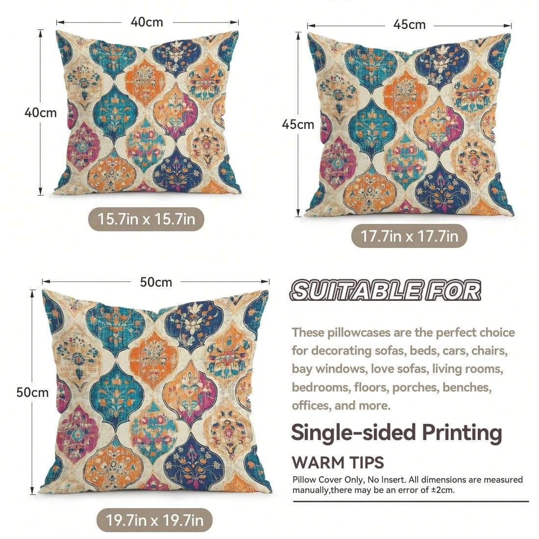 2pcs Bohemian Vintage Persian Floral Pattern Single-Sided Printed Pillow Covers/Cushion Covers, Multi-Scene Atmosphere Decor Pillow Covers Suitable For Living Room Sofa Bedroom, Pillow Insert Not Incl