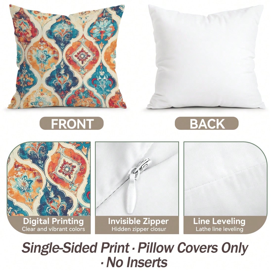2pcs Bohemian Vintage Persian Floral Pattern Single-Sided Printed Pillow Covers/Cushion Covers, Multi-Scene Atmosphere Decor Pillow Covers Suitable For Living Room Sofa Bedroom, Pillow Insert Not Incl