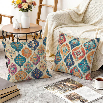 2pcs Bohemian Vintage Persian Floral Pattern Single-Sided Printed Pillow Covers/Cushion Covers, Multi-Scene Atmosphere Decor Pillow Covers Suitable For Living Room Sofa Bedroom, Pillow Insert Not Incl