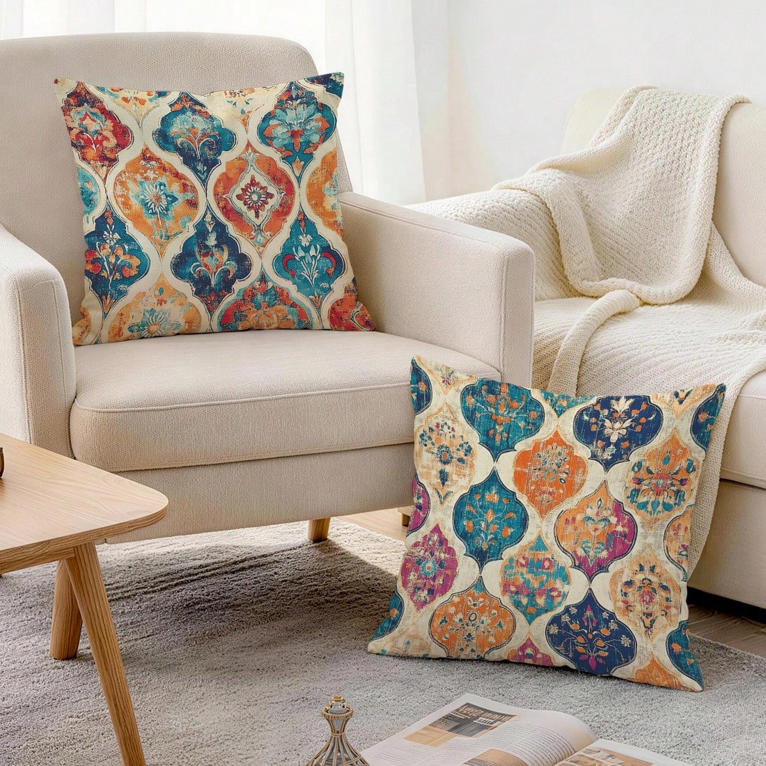 2pcs Bohemian Vintage Persian Floral Pattern Single-Sided Printed Pillow Covers/Cushion Covers, Multi-Scene Atmosphere Decor Pillow Covers Suitable For Living Room Sofa Bedroom, Pillow Insert Not Incl
