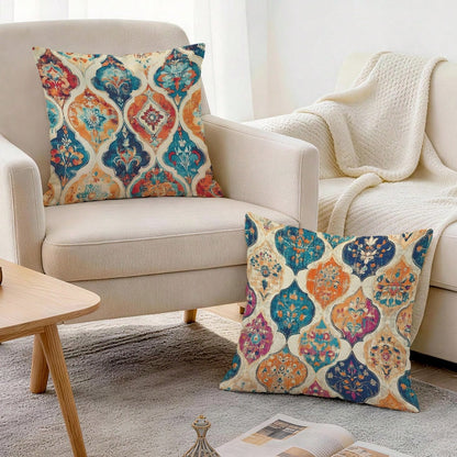 2pcs Bohemian Vintage Persian Floral Pattern Single-Sided Printed Pillow Covers/Cushion Covers, Multi-Scene Atmosphere Decor Pillow Covers Suitable For Living Room Sofa Bedroom, Pillow Insert Not Incl