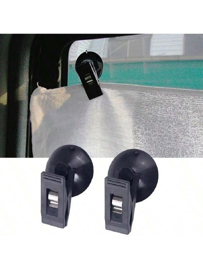 2pcs Car Interior Window Clip Mount Black Suction Cap Clip Plastic Sucker Removable Holder For Sunshade Curtain Towel Ticket
