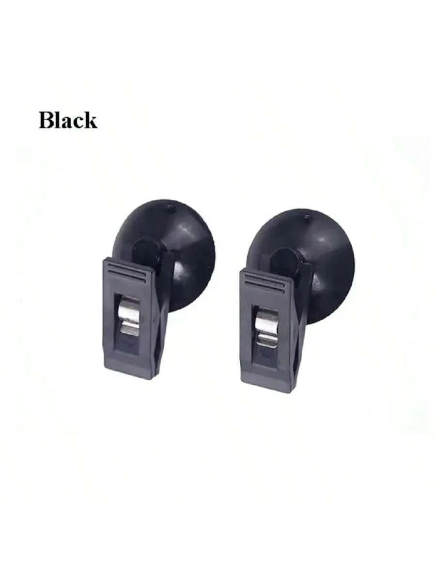 2pcs Car Interior Window Clip Mount Black Suction Cap Clip Plastic Sucker Removable Holder For Sunshade Curtain Towel Ticket